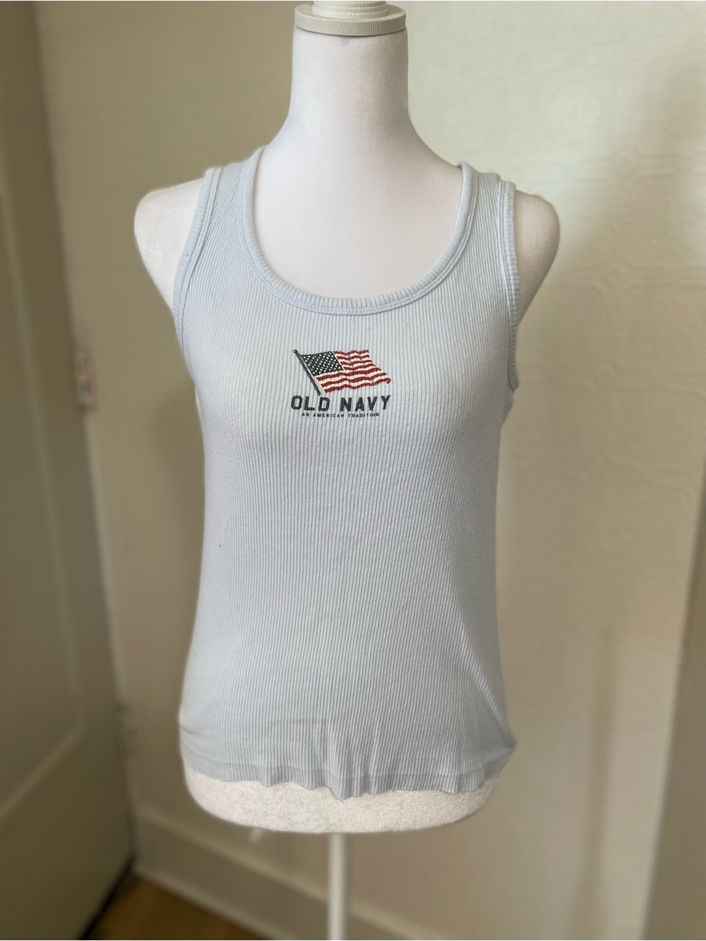 Old Navy Light Blue Ribbed Tank with Flag